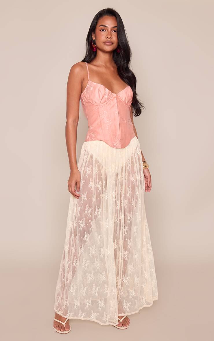 Pêche Corset Brodé À Motifs Floraux