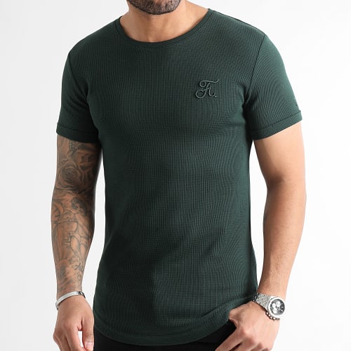 Tee Shirt Avec Broderie Texturé Waffle 1158 Vert Bouteille