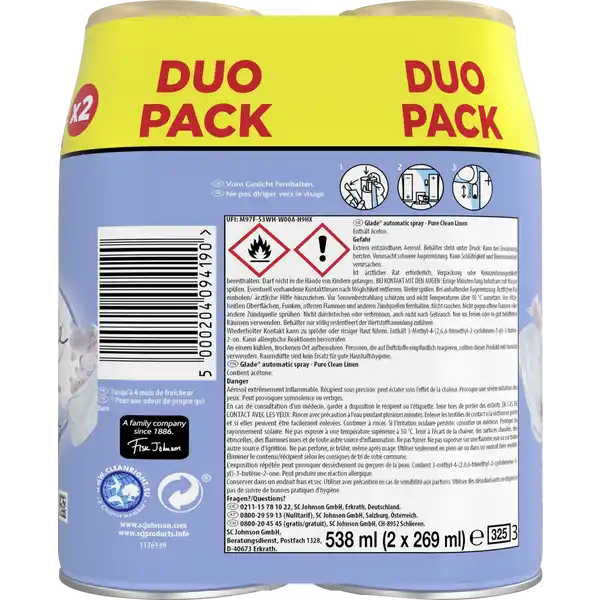 Automatic Spray Lufterfrischer Pure Clean Linen Nachfüller Doppelpack