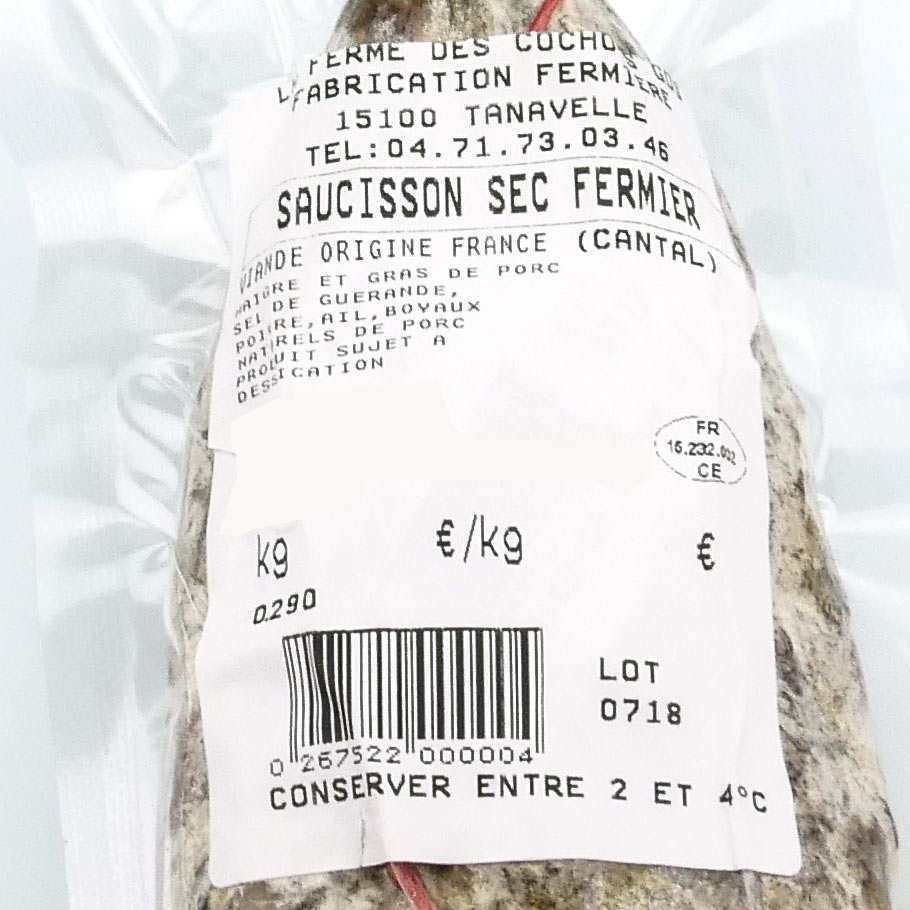 Saucisson sec du Cantal sans nitrites