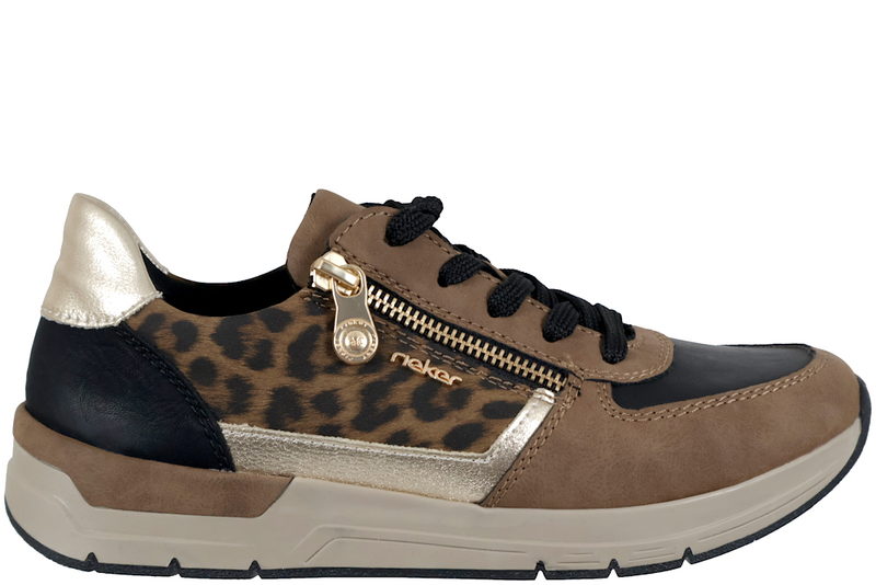 RIEKER SKO I BRUNT RUSKIND MED LEOPARDPRINT