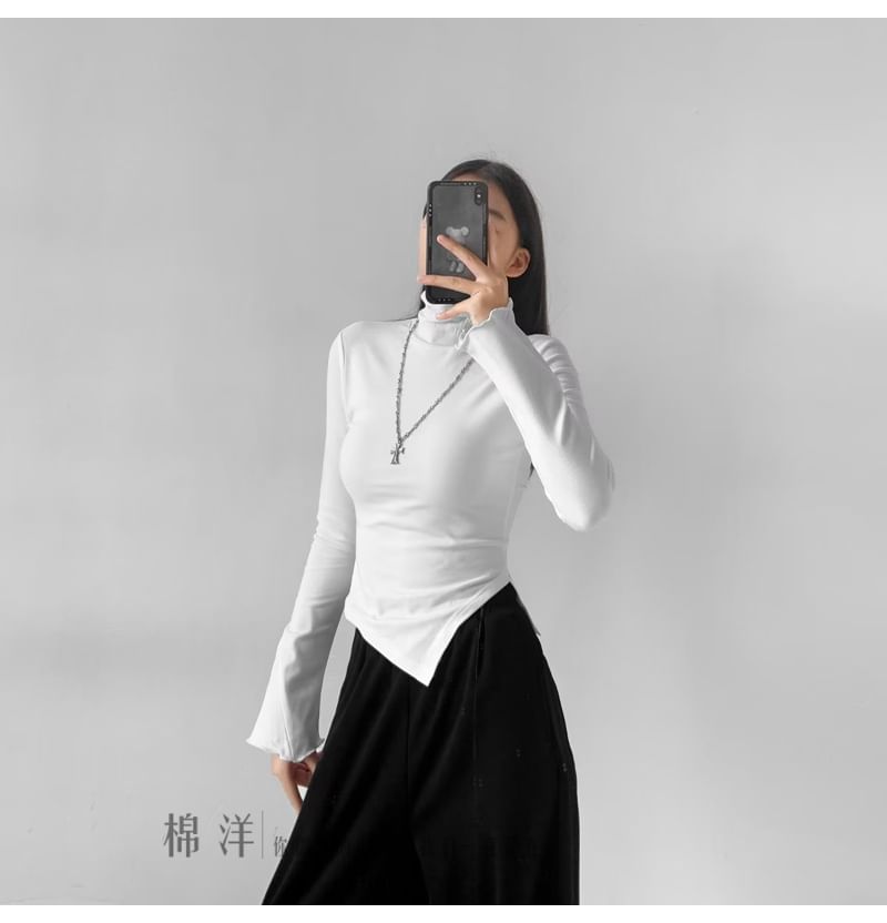 Honmizz - T-shirt met lange mouwen en col, asymmetrische en slanke pasvorm