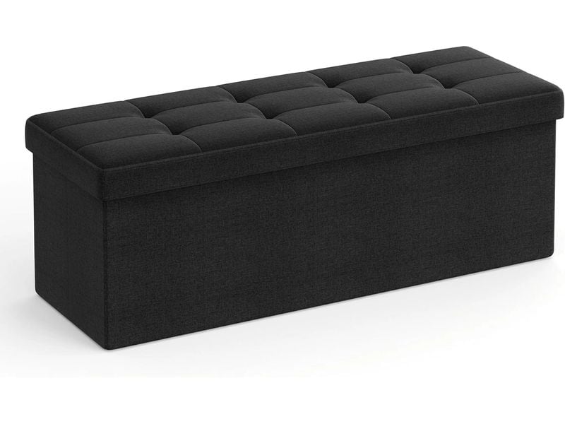 Songmics Sitztruhe Ottomane 110 x 38 cm, Schwarz Sitzbank mit Stauraum