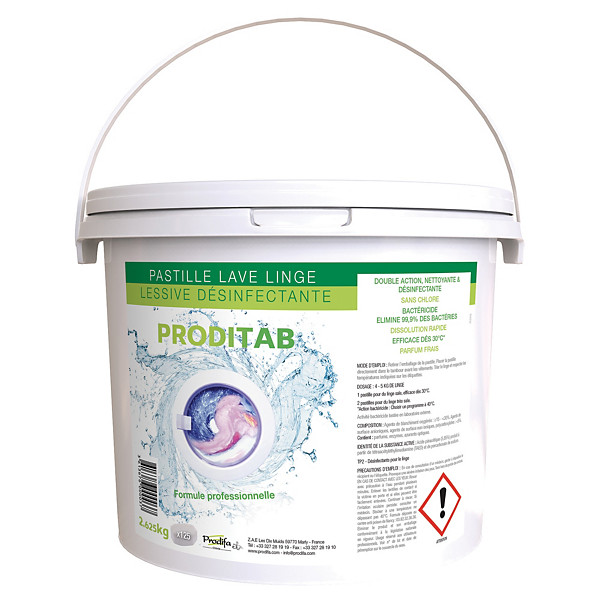 Lessive tablettes désinfectante Proditab, seau de 125