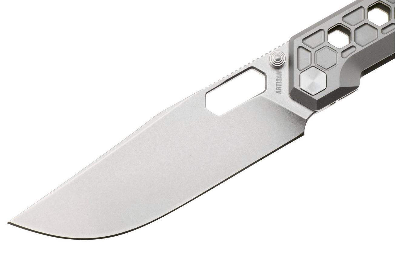 Artisan Cutlery Beest 1878G-GY, Stonewashed CPM S35VN, Grey Titanium, Black Carbon Fiber Inlay zakmes