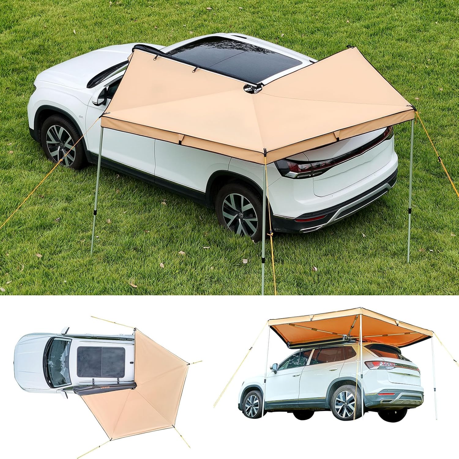VEVOR Markise Auto, 270°-Markise, 3,19x3,07x2,10 m, Sonnensegel, wasserdicht (UV50+), inklusive Tragetasche, freistehendes Offroad-Vordach, Sonnenunterkunft für SUV, Van, LKW & Camping