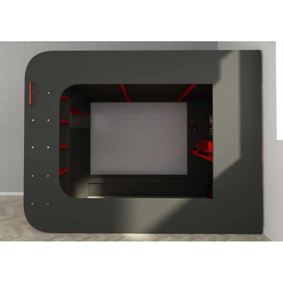 Hoogslaper Graham met gamebureau 120x200cm - antraciet/rood