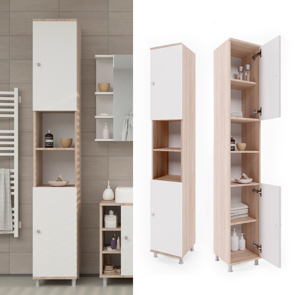 VICCO Badschrank FYNN 190 x 30 cm Eiche Sonoma - Badezimmer Hochschrank Badregal