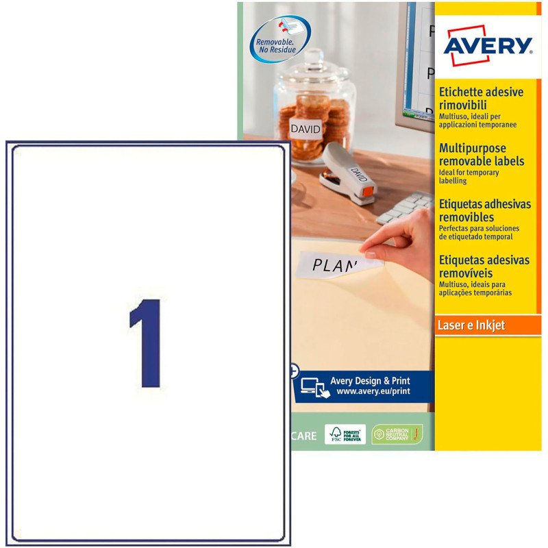 Etiquette enlevable avery ilc blanc 210 x 297 mm boite de   25
