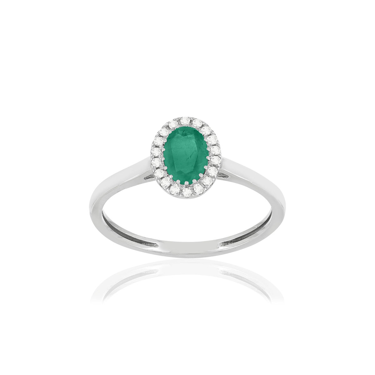 Bague or blanc 750 émeraude diamants