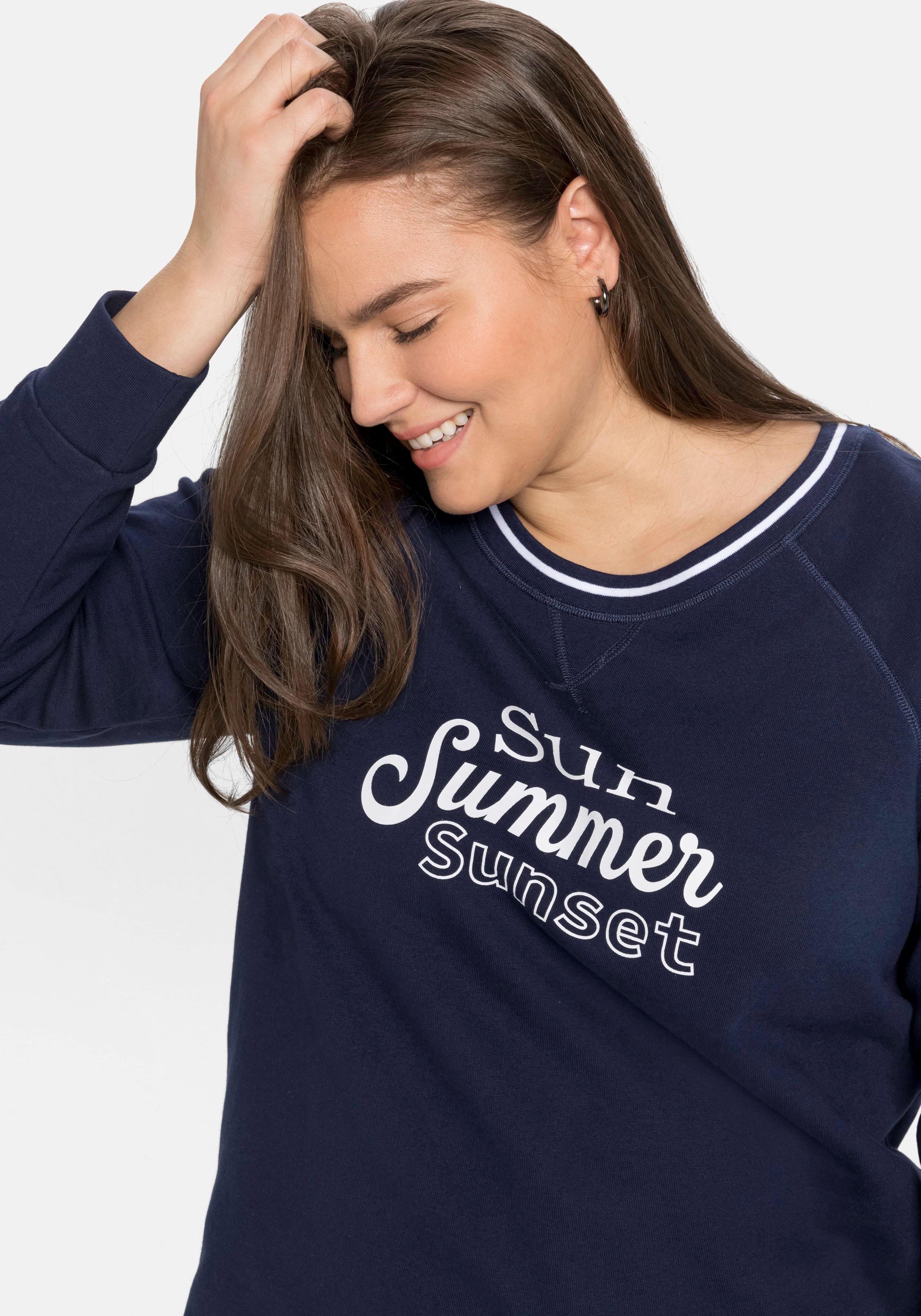 Sweatshirt mit Frontdruck und Kontrast-Rundhals