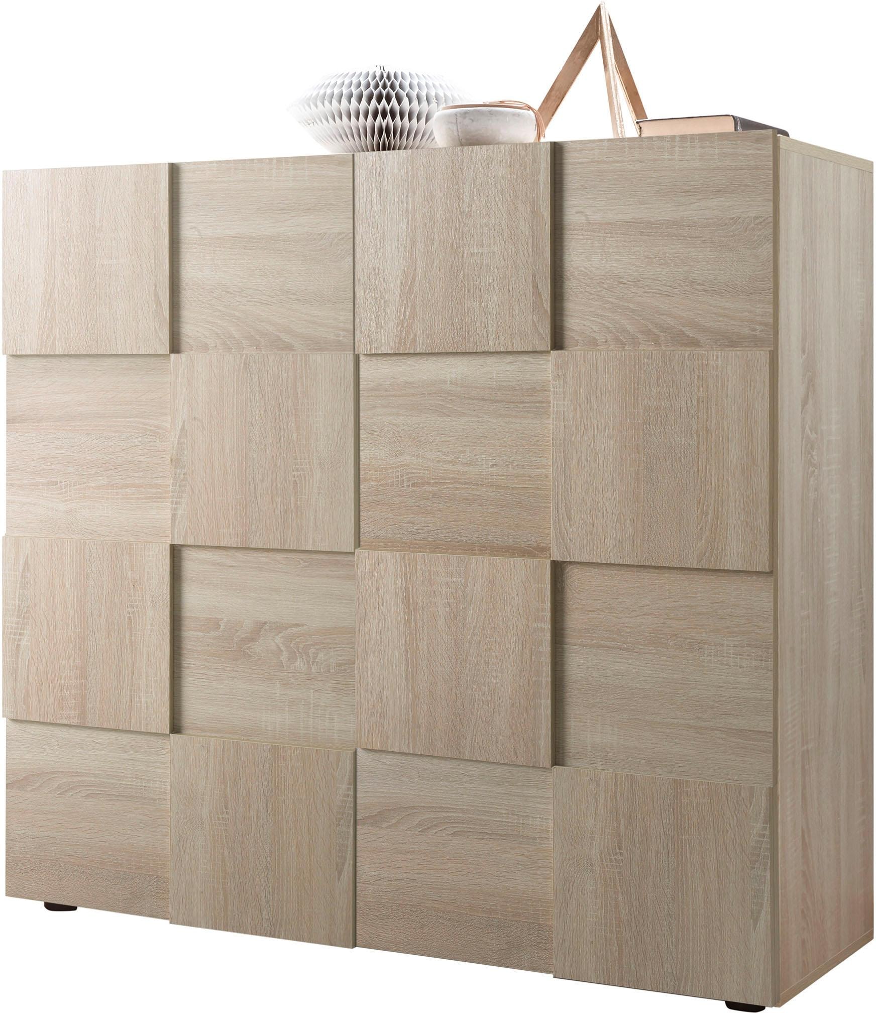 INOSIGN Highboard »Dama Höhe 111 cm, Breite 121 cm, Kommode 2 Türen, Hochkommode« Front in 3D-Optik, viel Stauraum, verschiedene Farben
