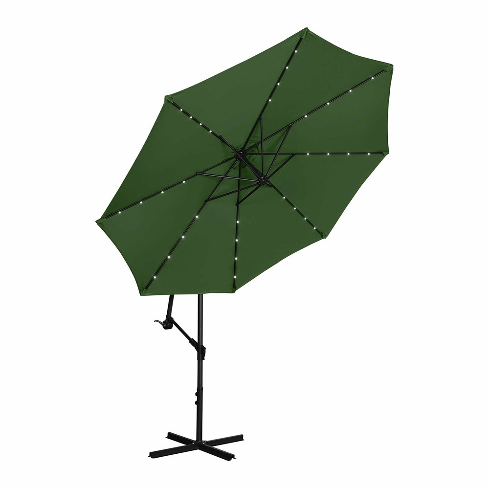 Parasol déporté avec led - vert - rond - diamètre 300 cm - inclinable