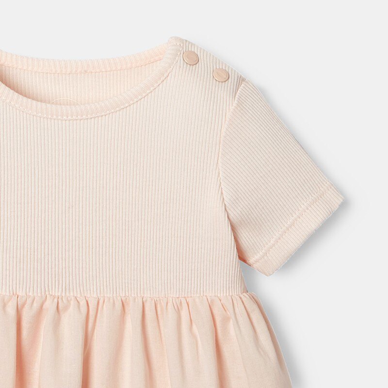 Robe à manches courtes et bloomer en coton bio rose naissance Absorba Rose