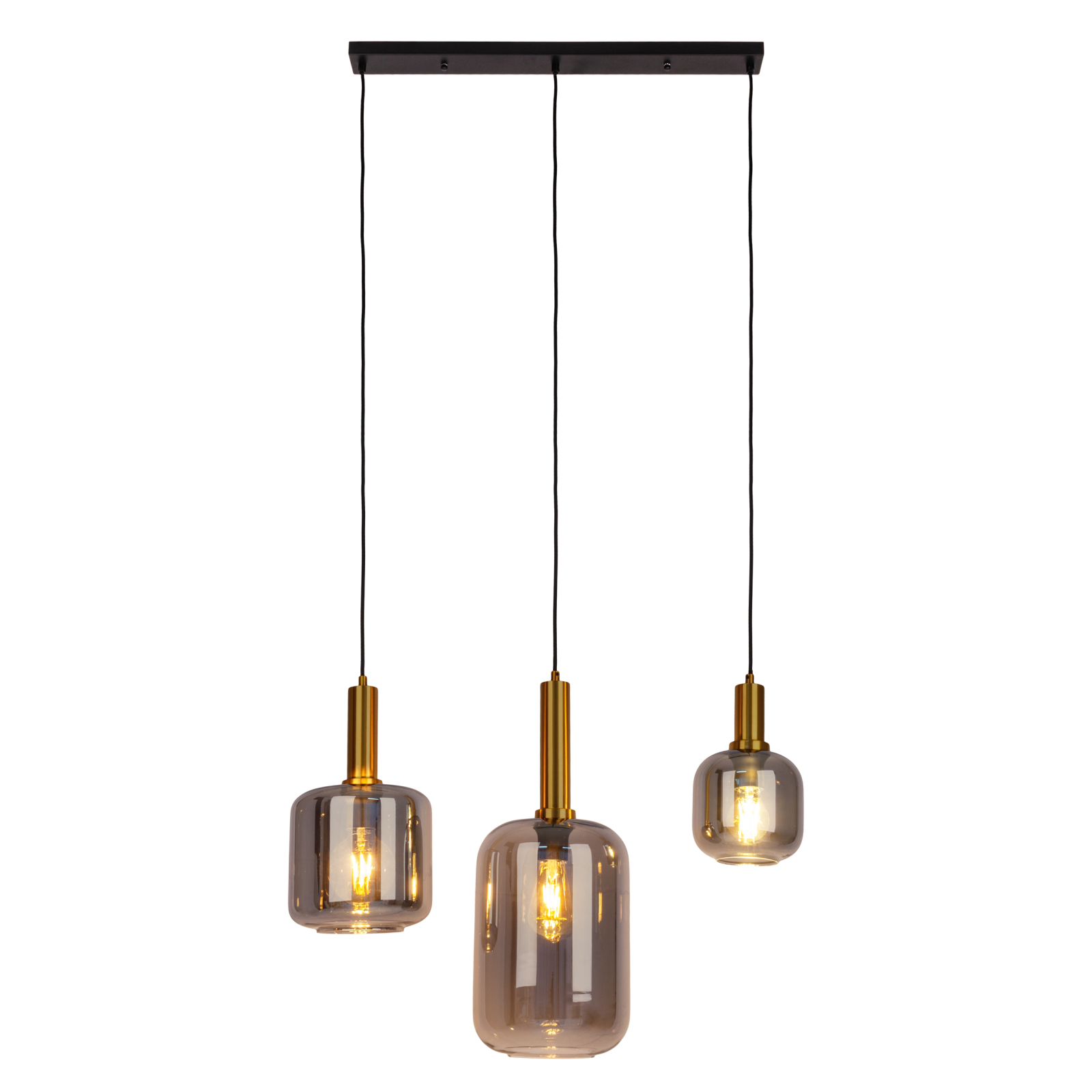 Pendelleuchte FUMO - schwarz-gold - Rauchglas - 3-flammig