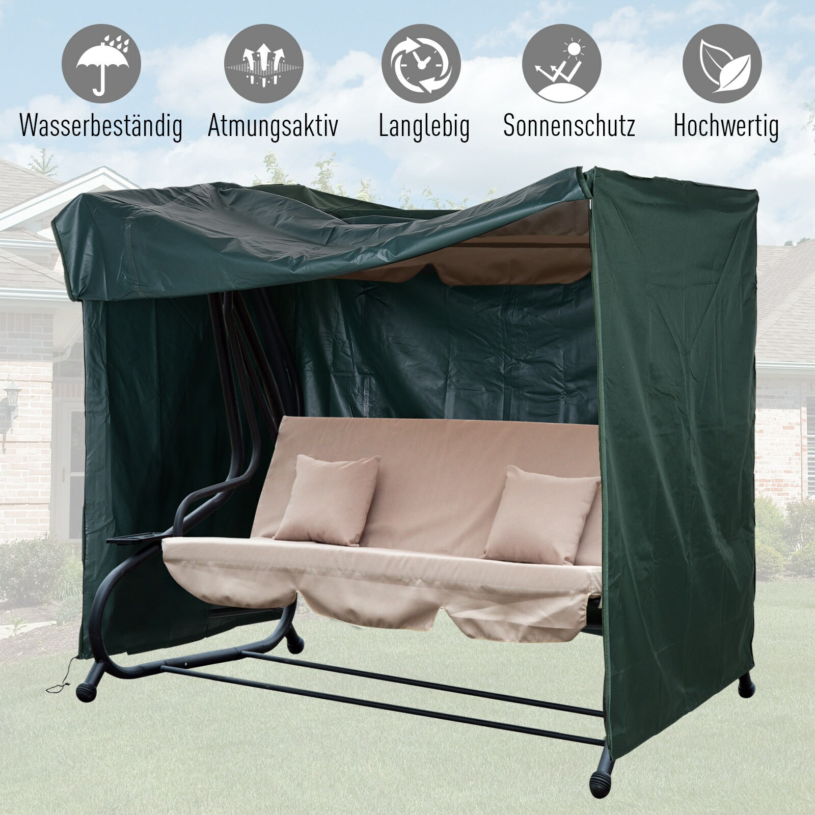 Outsunny Abdeckung für Hollywoodschaukel dunkelgrün 205 x 124 x 164 cm (LxBxH)