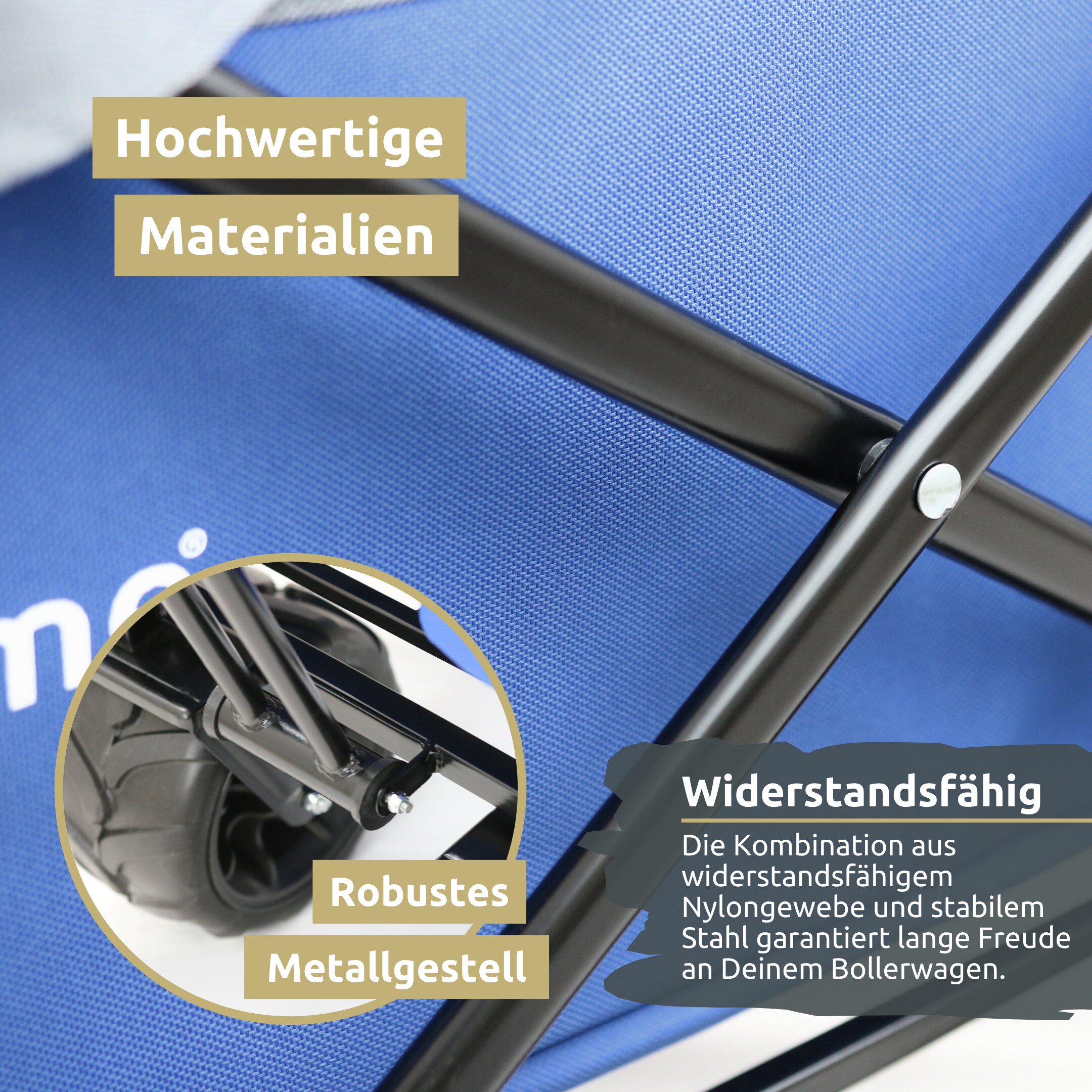 deluxe4home® Bollerwagen mit breiten Reifen | Blau/Grau