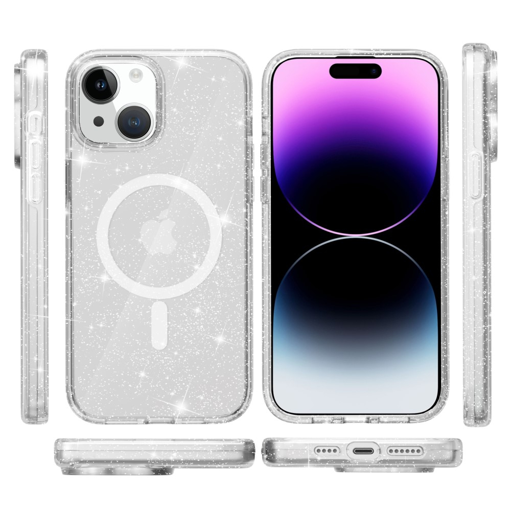 iPhone 15 MagSafe Hybrid Hardcase Hülle mit TPU Bumper Glitzer Design - Transparent
