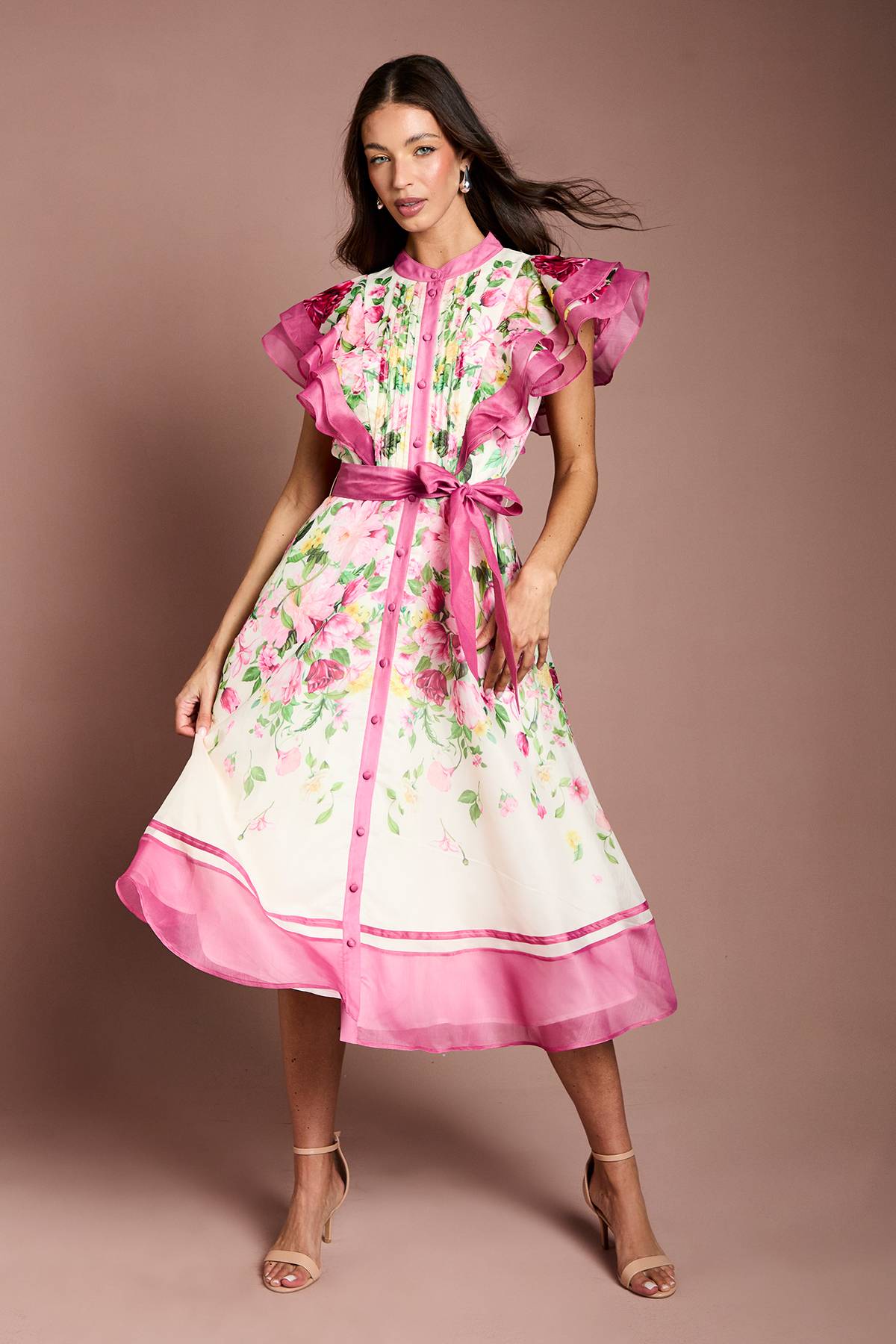 Coast Robe Midi Fleurie À Épaules Volantées