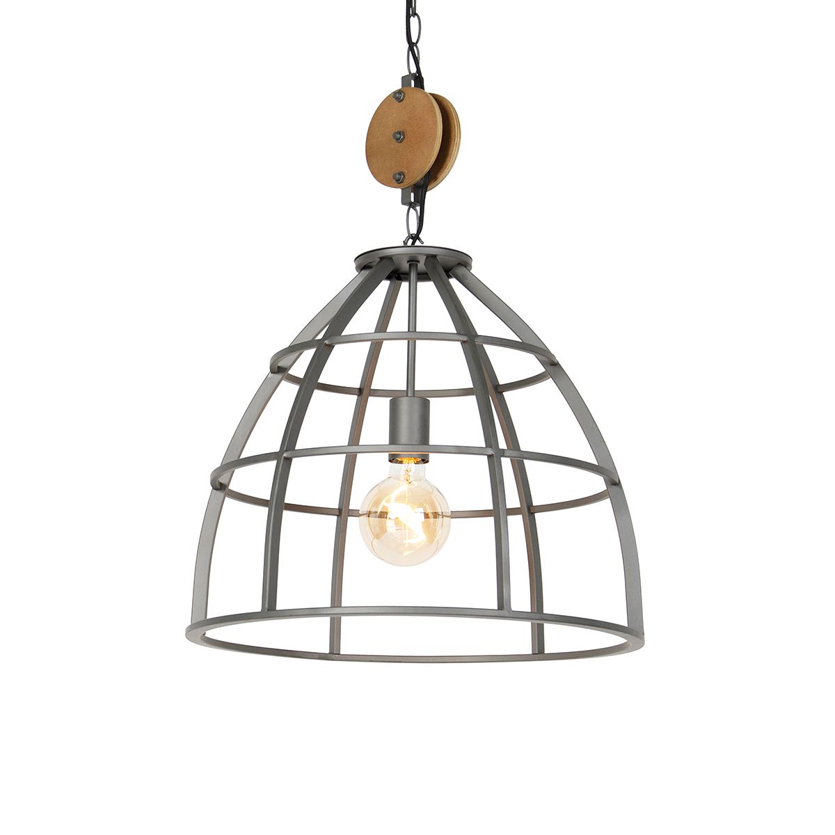 Industriële hanglamp donkergrijs met hout 47 cm - Arthur