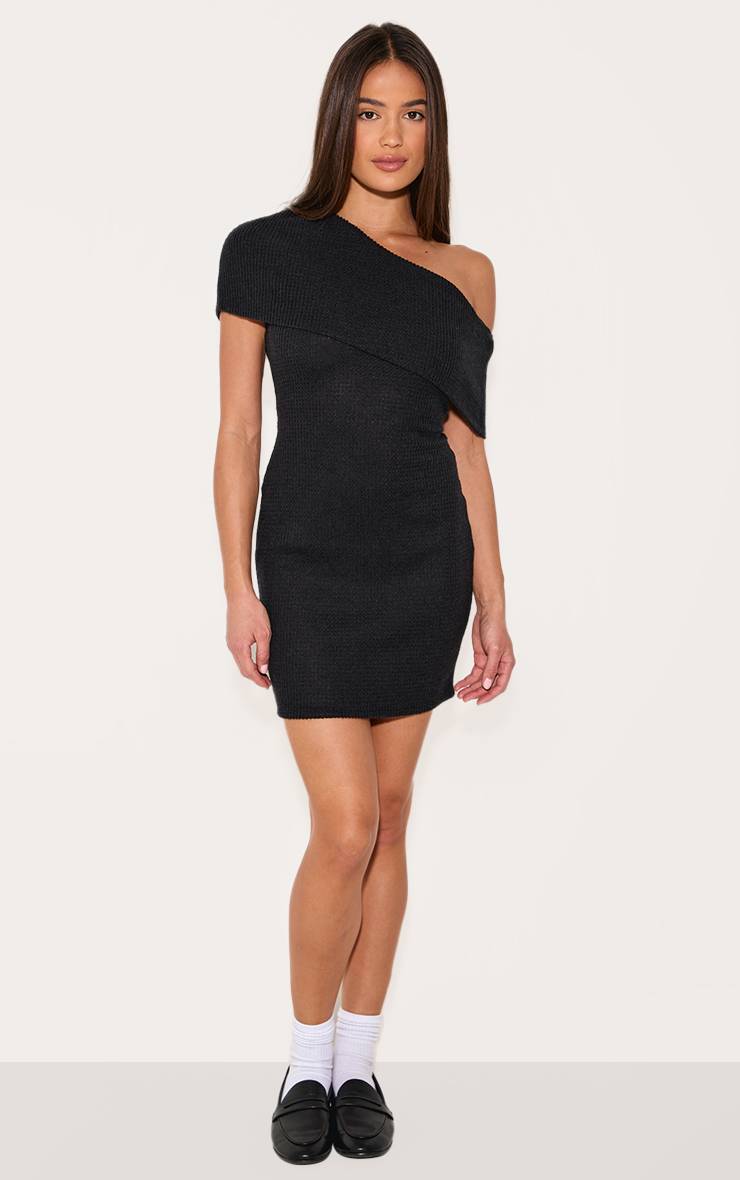 Noir Robe Moulante Asymétrique En Côtes Brossées