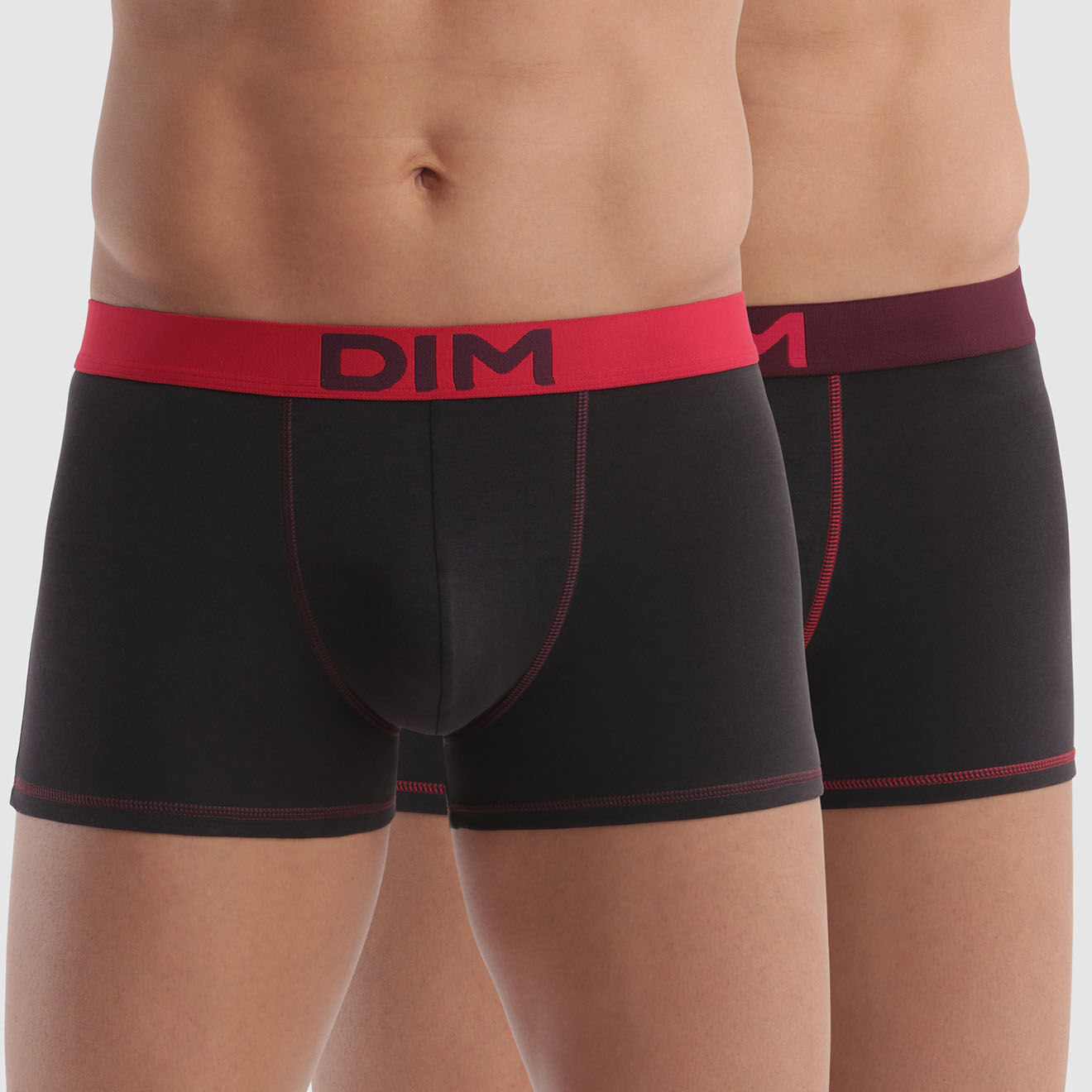 Dim 2 Boxers Mix and Colors noir/rouge baie/aubergine