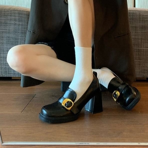 Karlao - Loafers met vierkante neus en blokhak en gesp