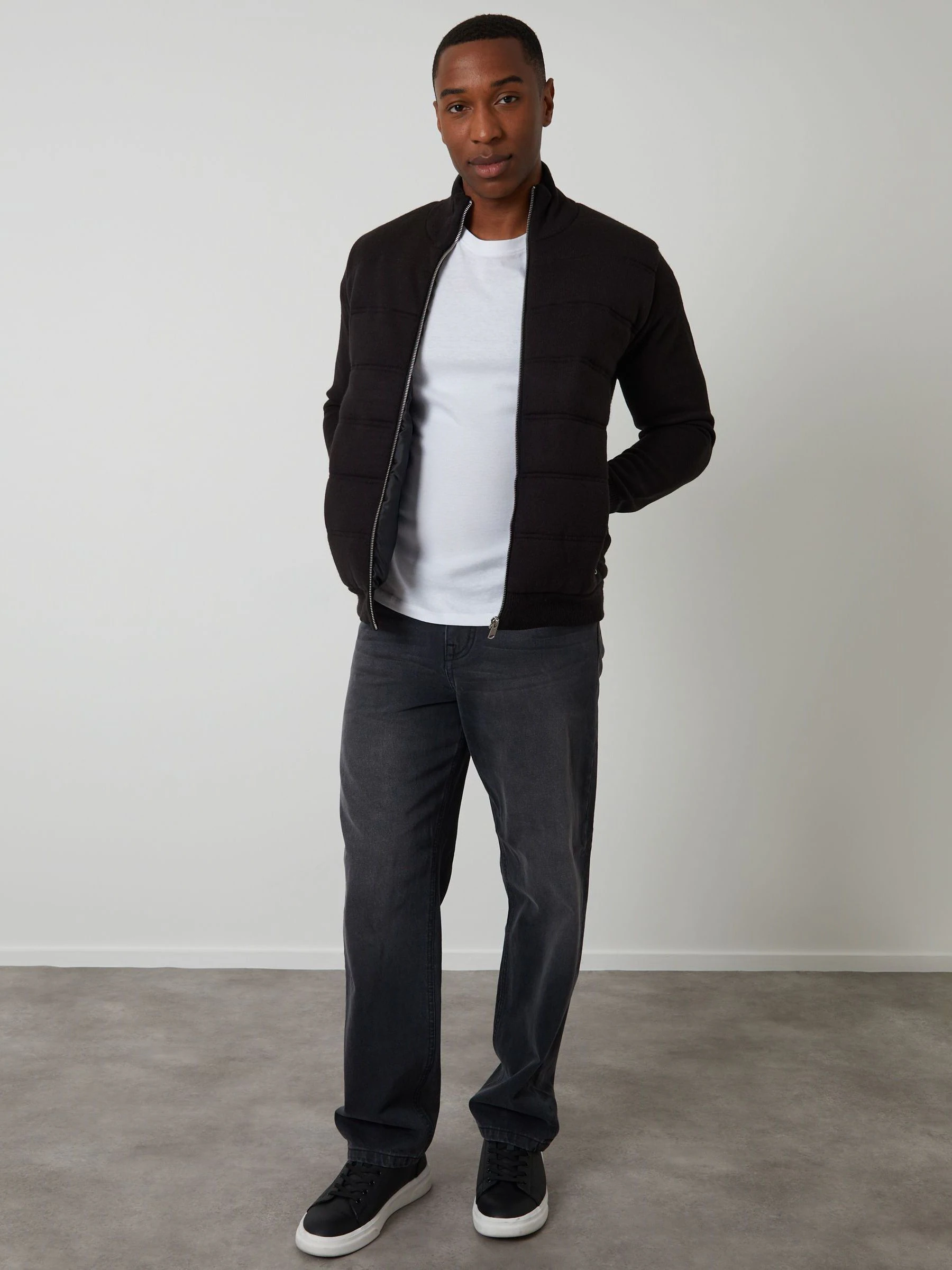 Zwart - Threadbare Quilted Zip-Up Knitted Jacket