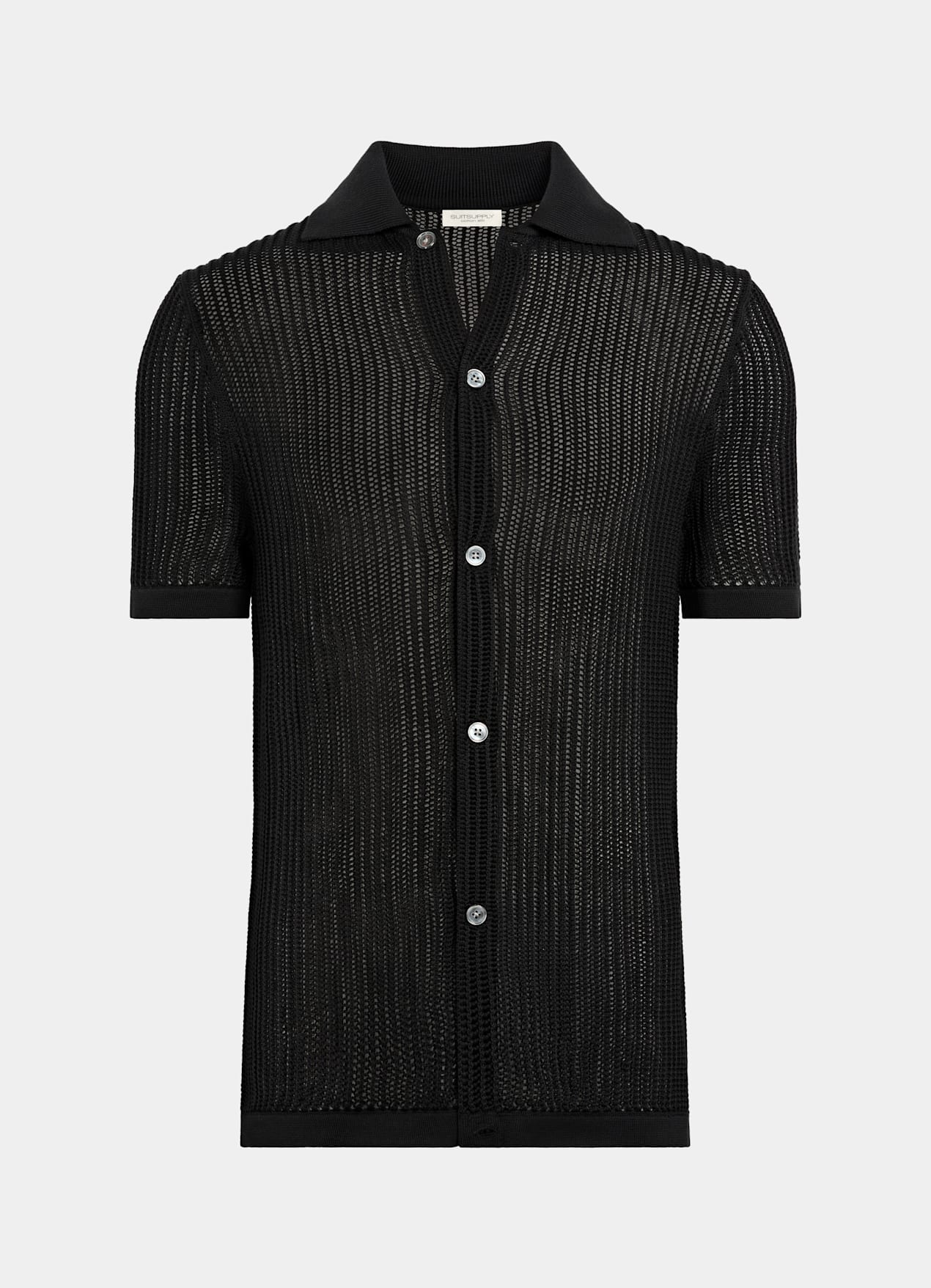 Cardigan à col polo en crochet noir