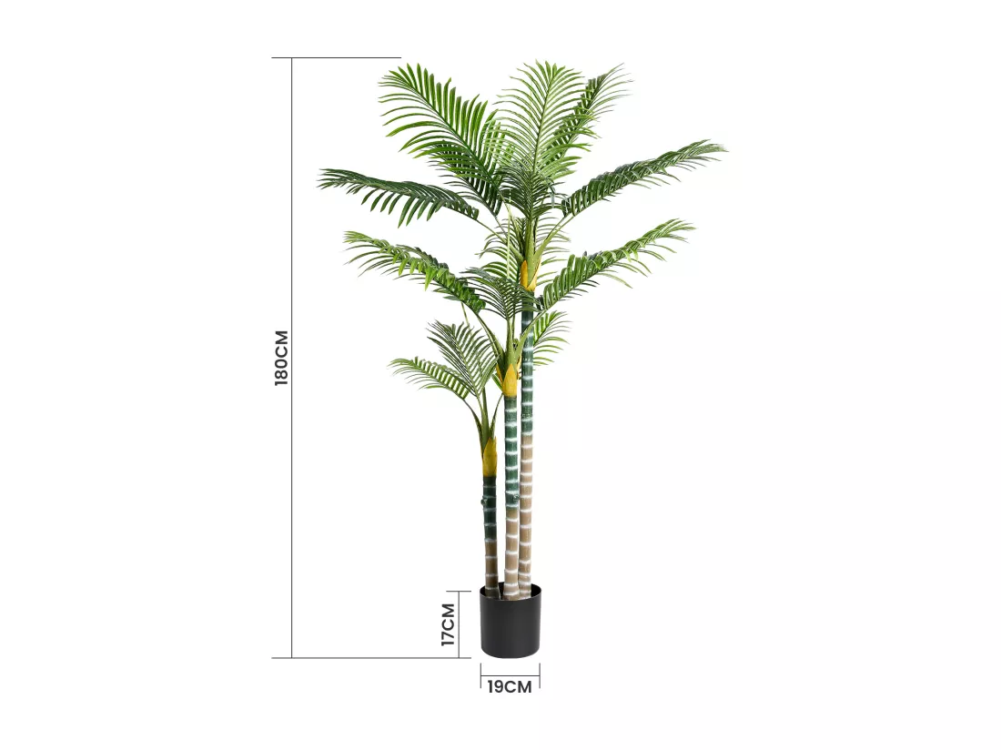 Plante Artificielle Extérieur avec pot, Arbre palmier 180cm, 3 tronc et 18 feuilles, Decoration Salon Chambre Balcon Cour Jardin Bureau