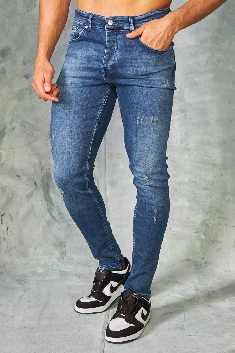 Jeans skinny bleu foncé griffé