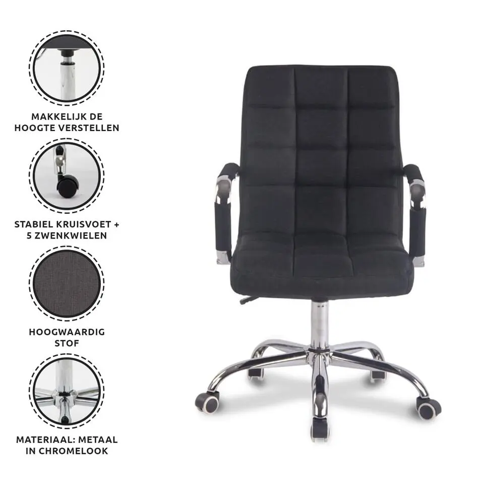 Xairo Verona - Bureaustoel - Stof - Zwart