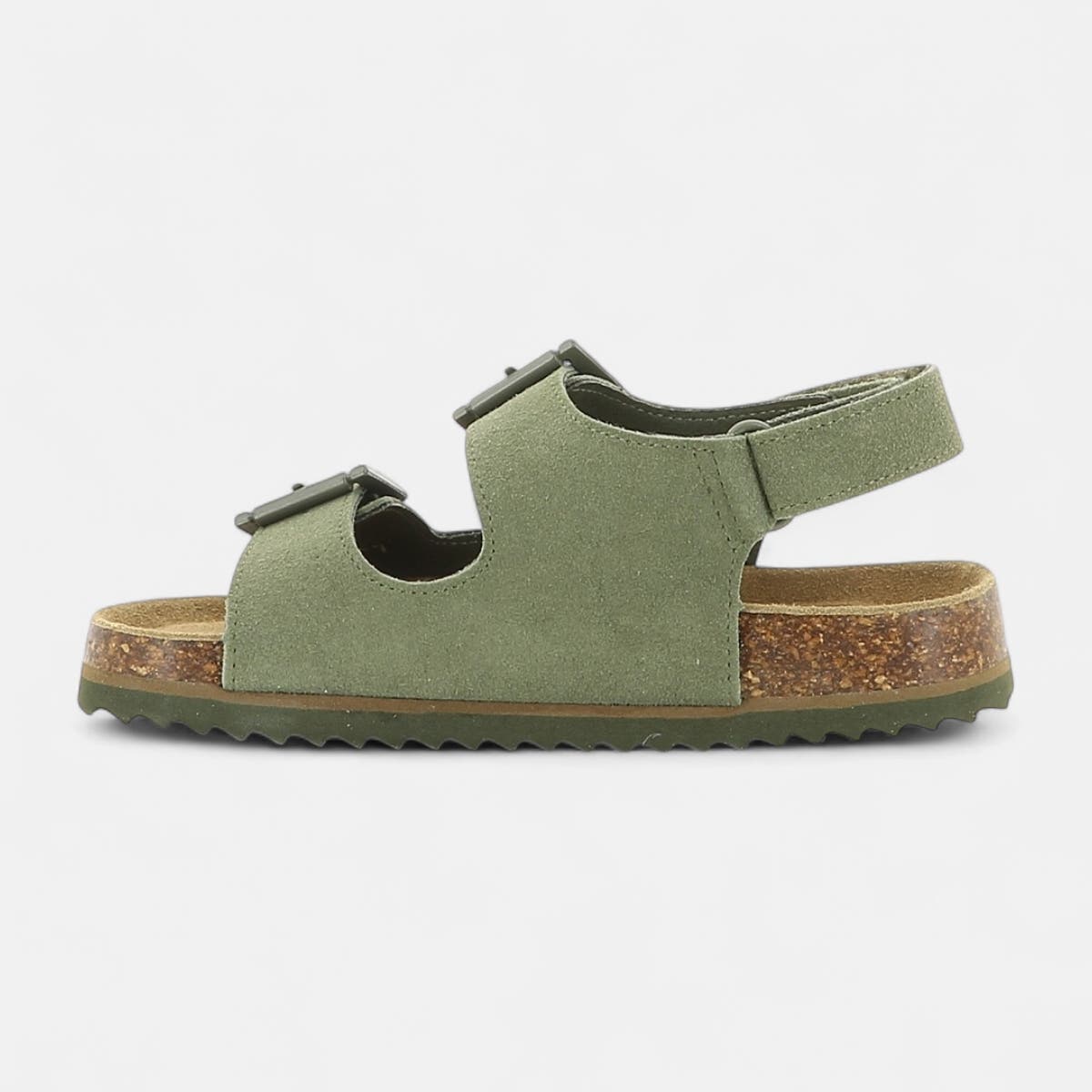 Mules semelle liège Garçon en cuir kaki