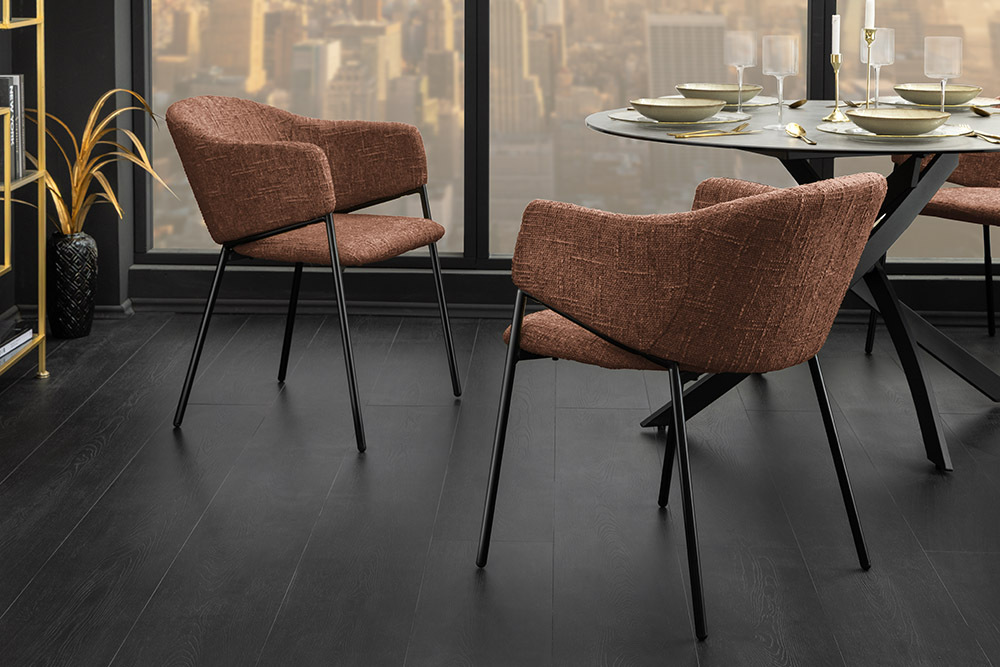Design Stuhl NOBLESSE braun Chenille schwarzes Metallgestell