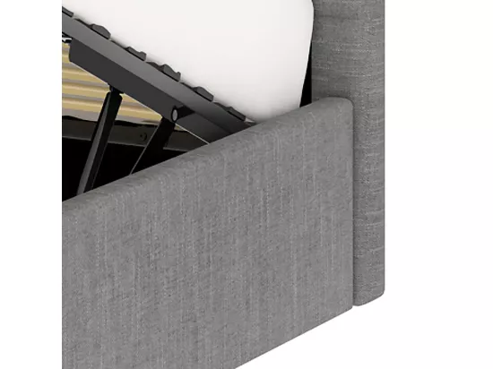 Lit adulte avec tête de lit et coffre de rangement – couchage 140x190 cm – tissu gris - sommier inclus - ANDY