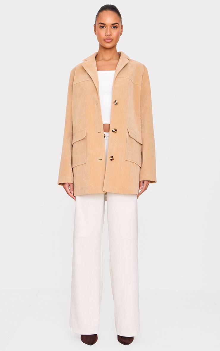 Beige Manteau Blazer Long Oversize En Synthétique