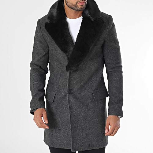 Manteau Col Mouton Gris Anthracite