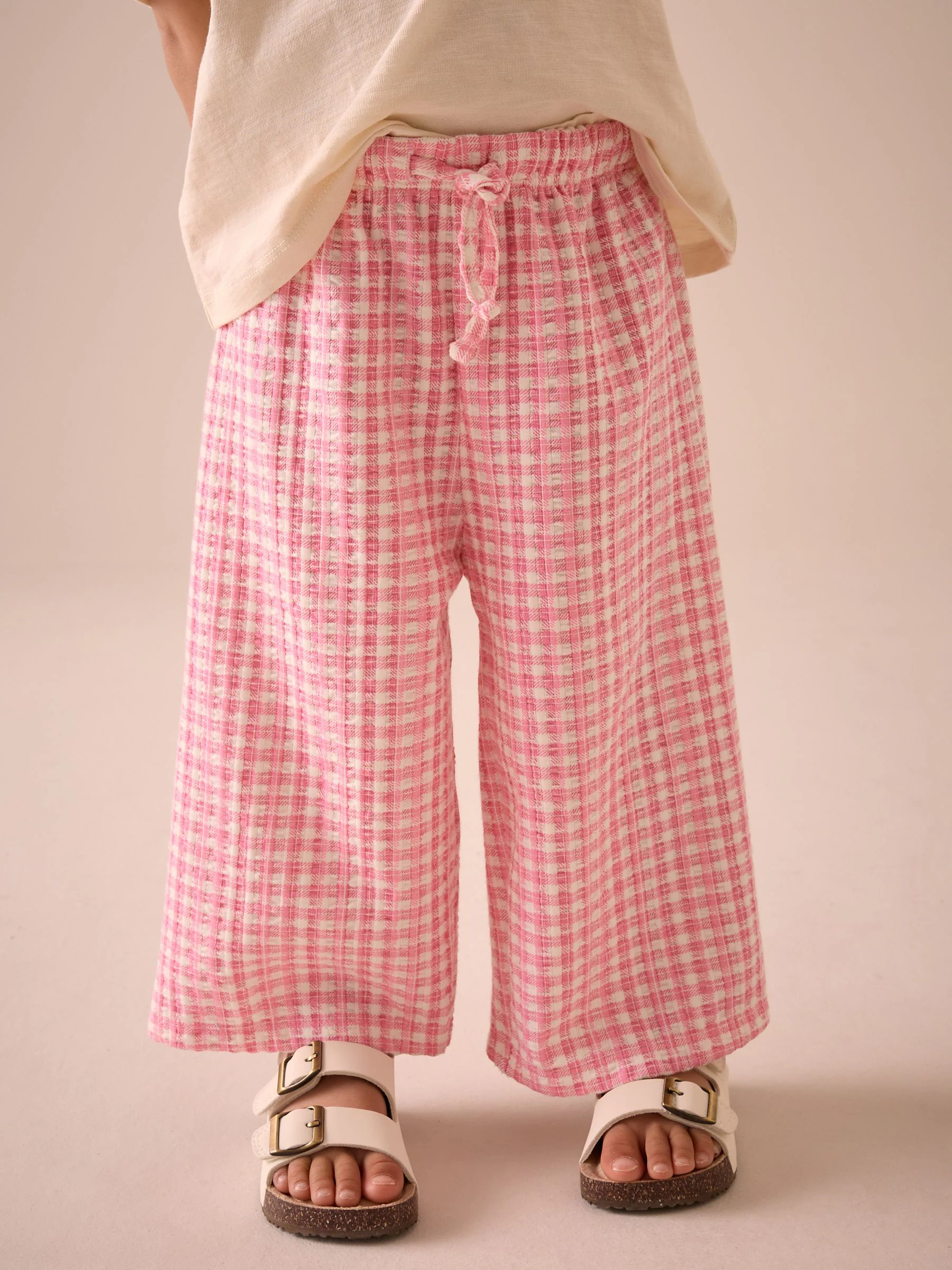 Roze gingham - Broek met wijde pijpen (3mnd -7jr)