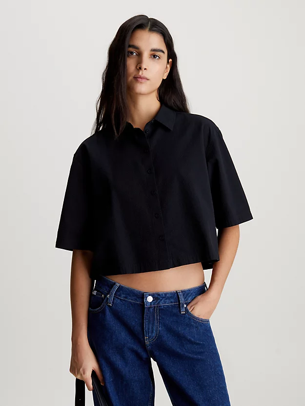 Camisa de algodão seersucker com gravata