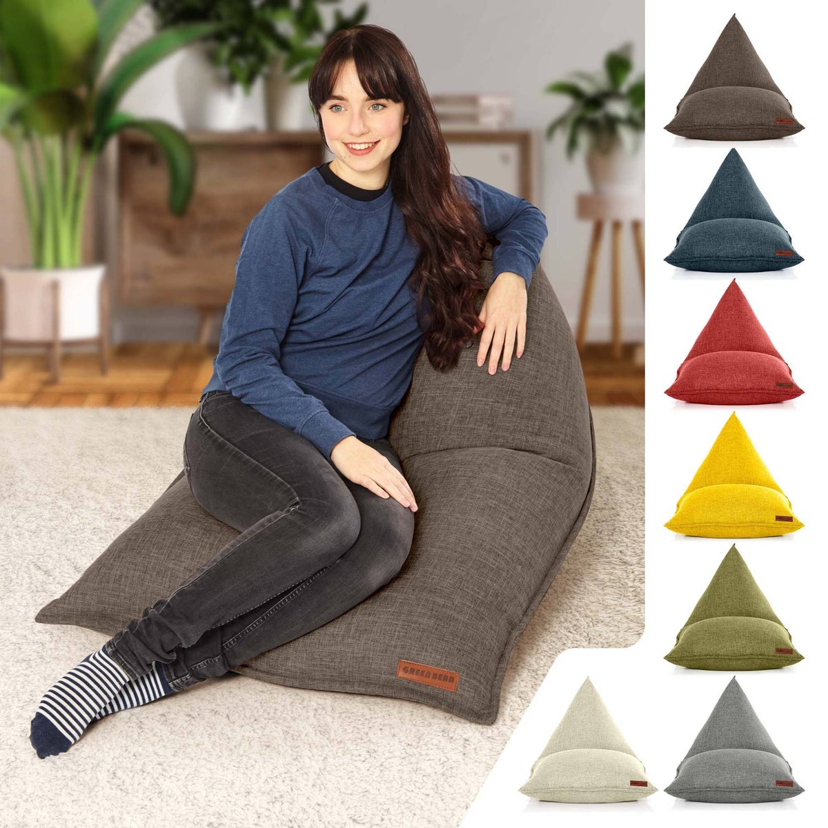 Green Bean Triangle Zitzak 150x100x100cm met 220 liter EPS-korrelvulling - Knuffelzacht en wasbaar - Binnenkussen van stof voor op de vloer, ligstoel en zitkussen - Bruin