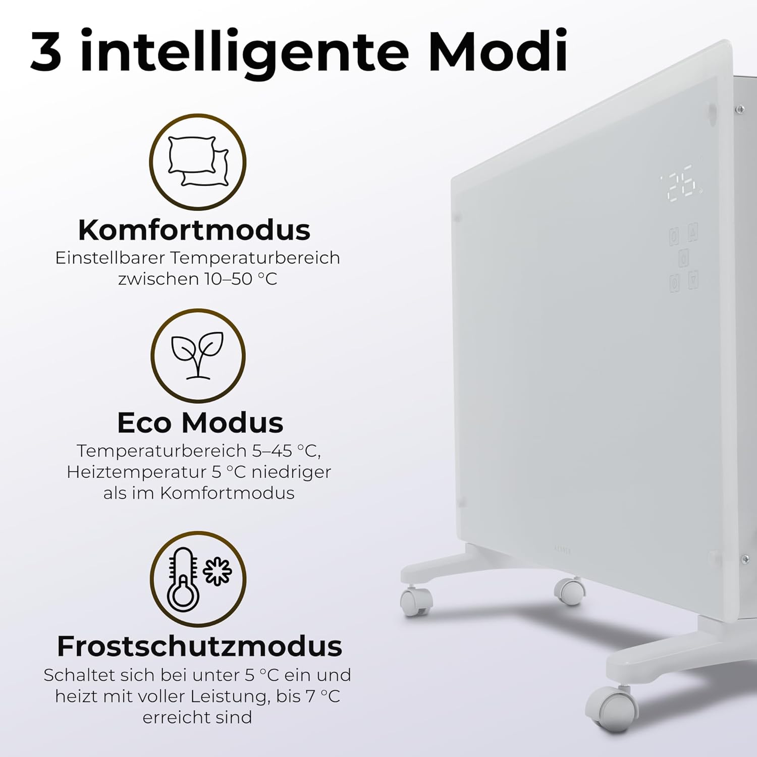 KLAMER Konvektor Pro 2500 W WLAN Heizgerät – Smart Konvektor mit App- & Timersteuerung, ECO- & Frostschutzmodus, LED-Display, Überhitzungsschutz, für Wohn- & Schlafräume, Wand- oder Standmontage