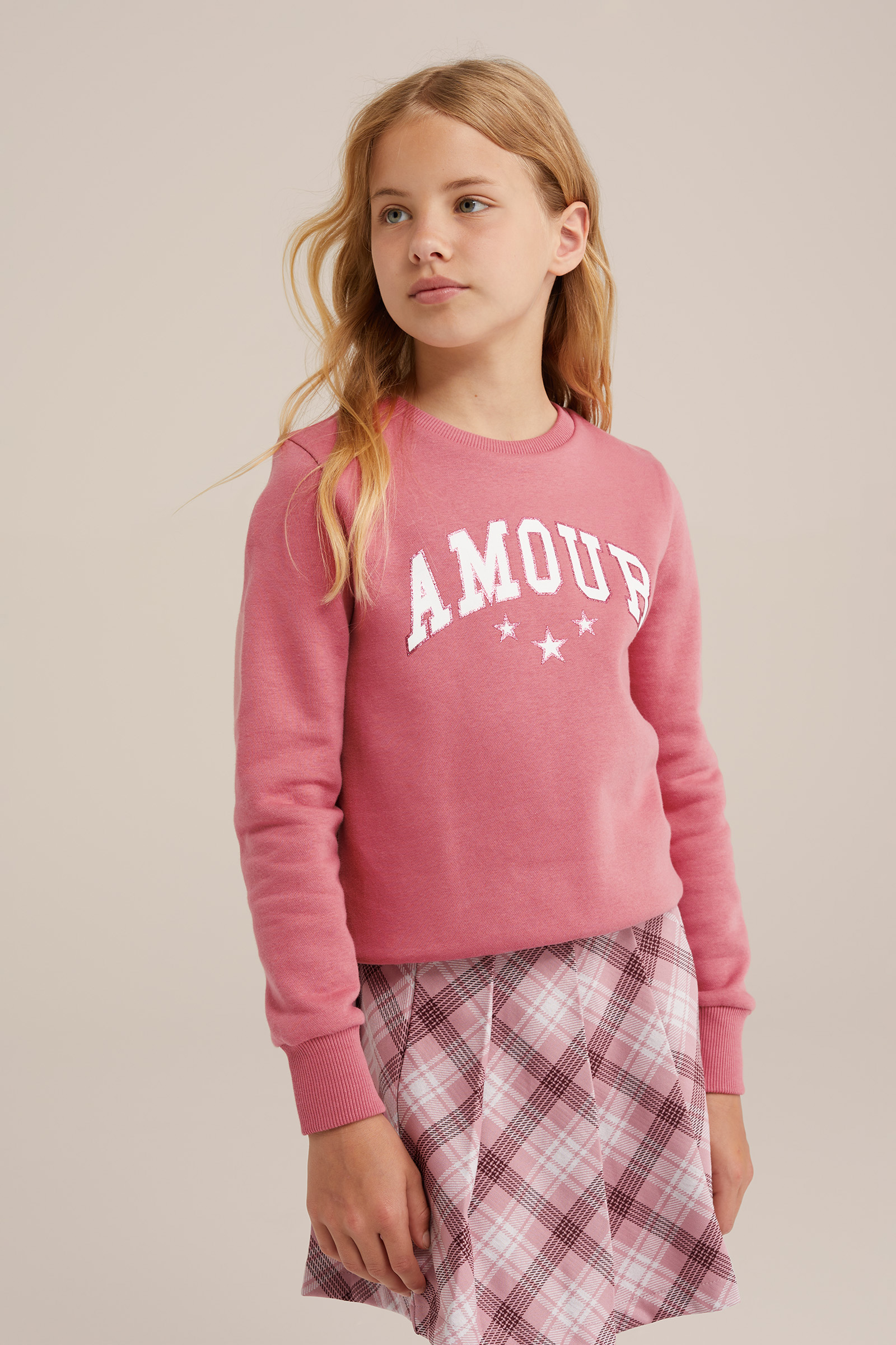 Meisjes sweater met opdruk WE Fashion Roze