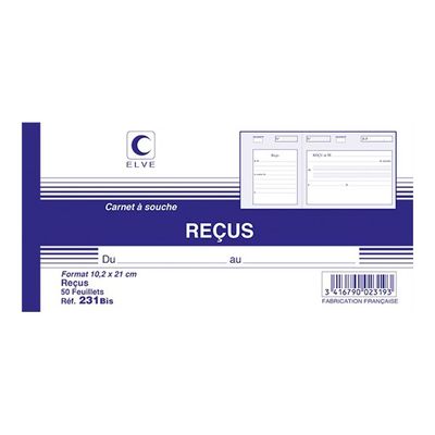 ELVE - Manifold Carnet de reçus - 50 dupli - 10,5 x 21 cm
