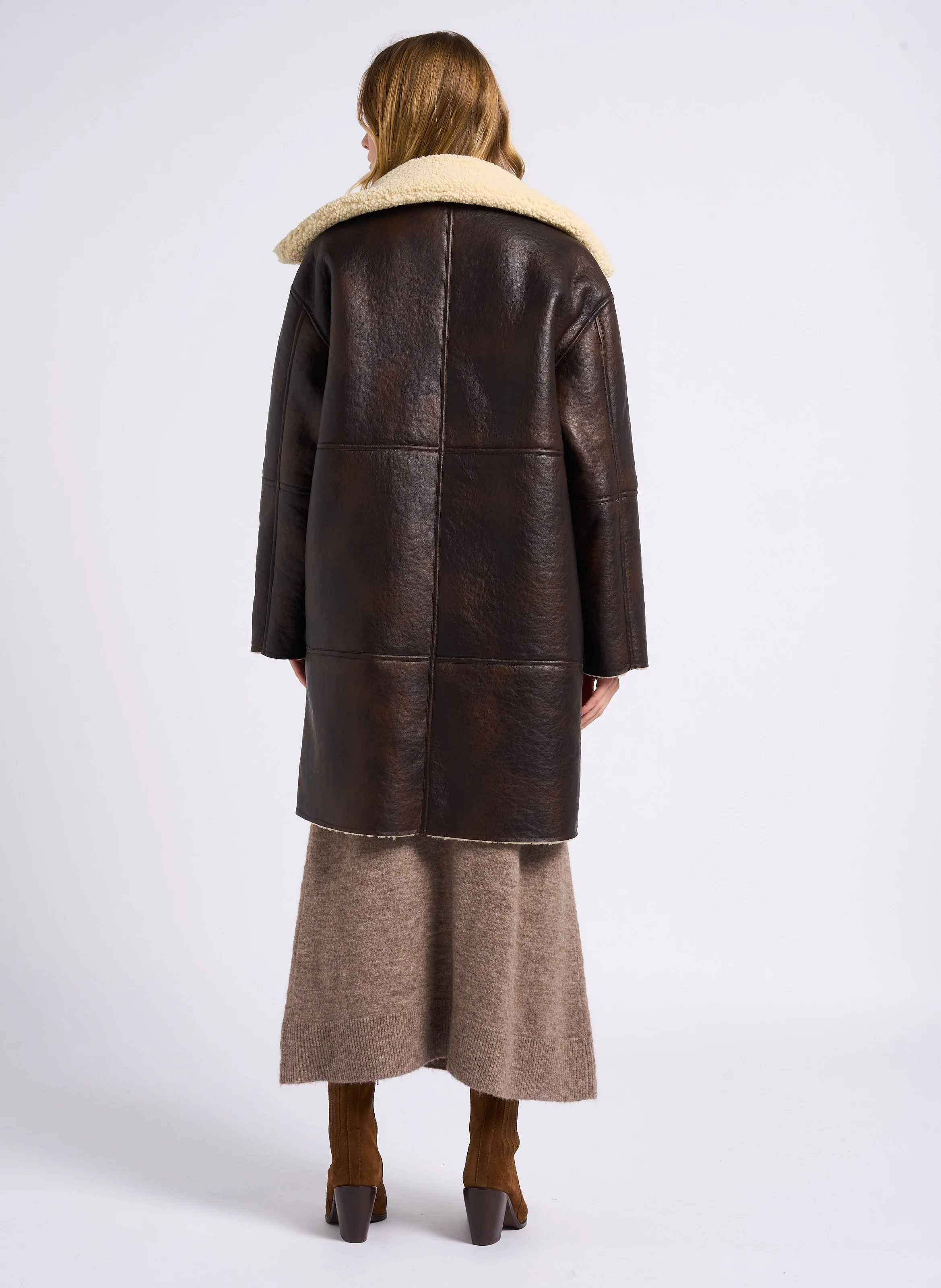 FALBA - Jupe midi droite en maille | Beige