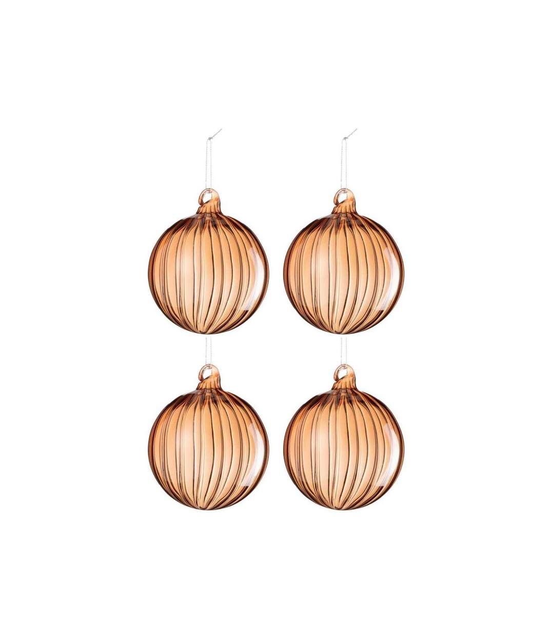 Paris Prix - Lot De 4 Boules De Noël strie 10cm Marron Clair