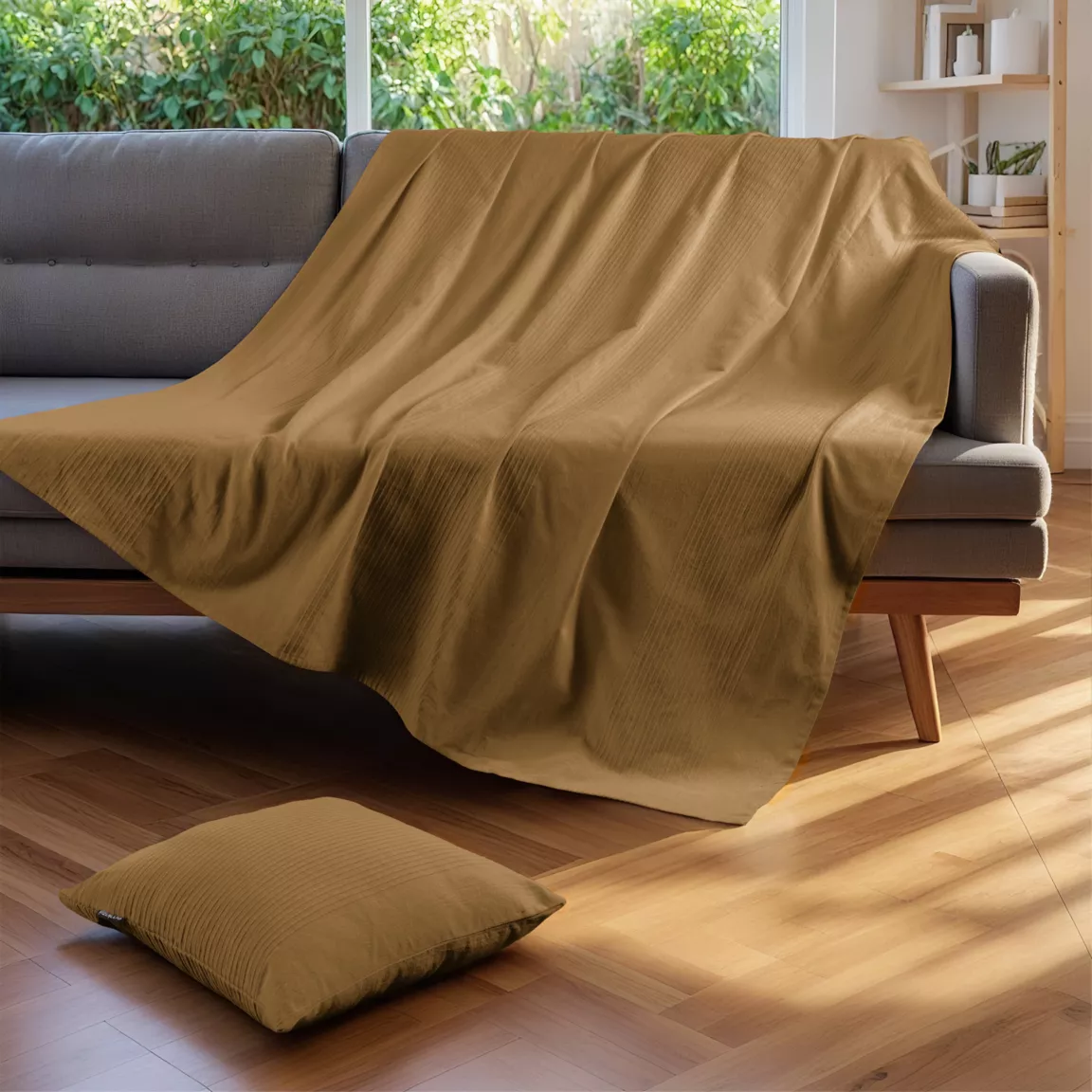 Couvre-lit coton tissé (180 x 220 cm) Léa Camel