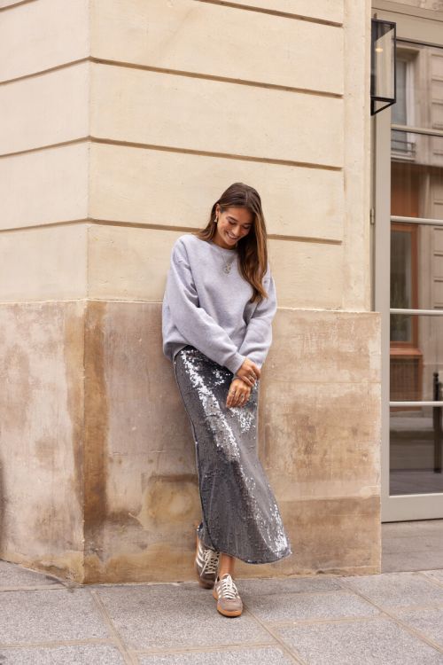 Zwarte midi rok met pailletten