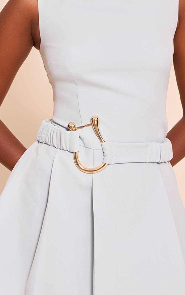 Bleu Poudré Robe Droite Plissée À Détail Ceinture Tissée