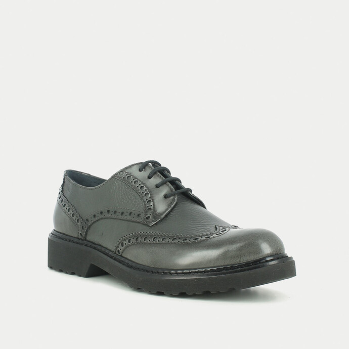 Derbies en cuir grainé  et cuir lisse gris