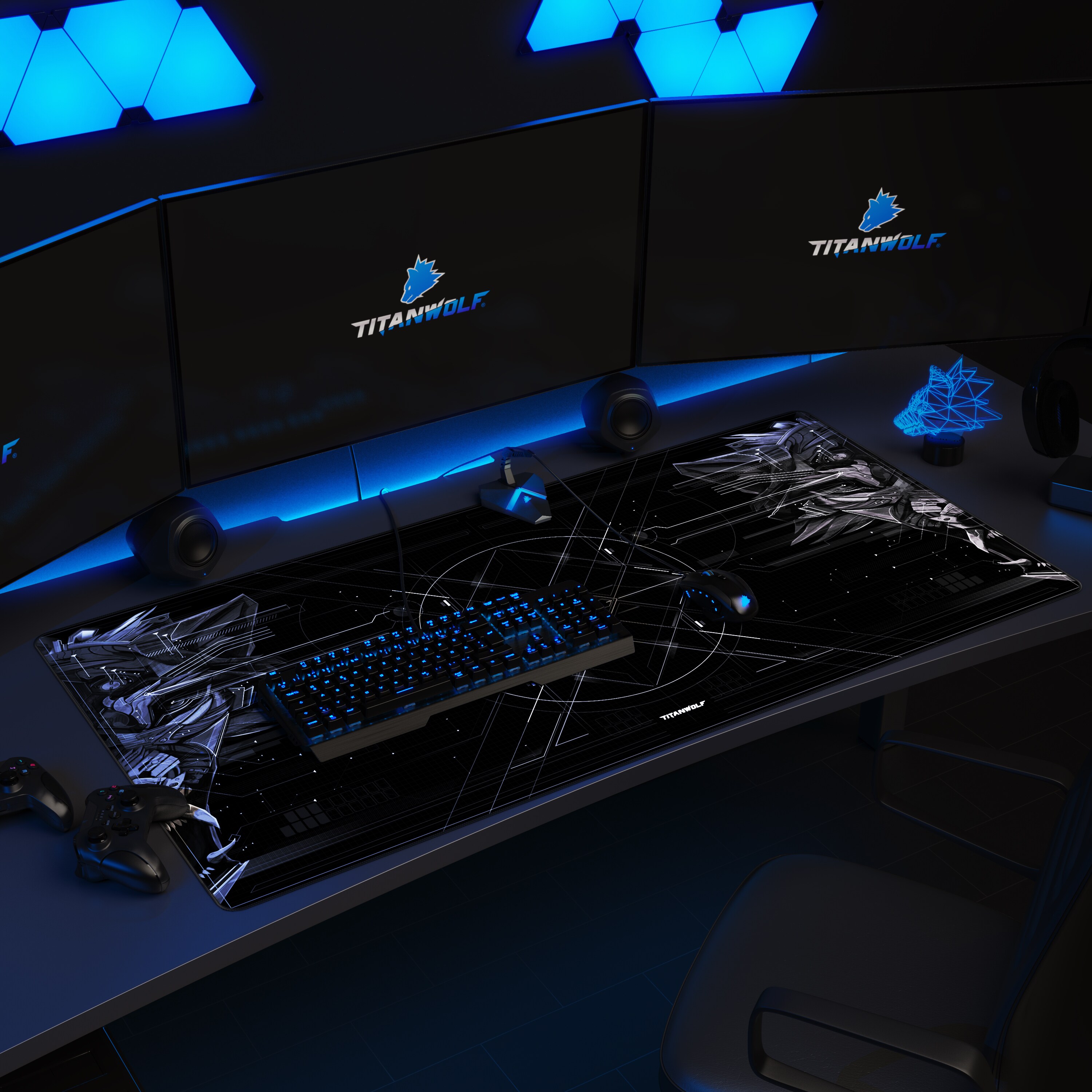 Titanwolf Gaming Mauspad, XXXL Speed Mousepad 1200 x 600 mm, Geschwindigkeit & Präzision, Doppelwolf